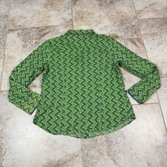 Talbots Shirt Blouse Womens 12 Green Horse Print Button Up Casual - Picture 7 of 9
